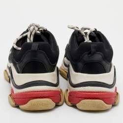 Pre Owned Balenciaga Black/White Mesh And Leather Triple S Sneakers 42