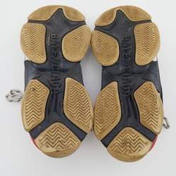 Pre Owned Balenciaga Black/White Mesh And Leather Triple S Sneakers 42