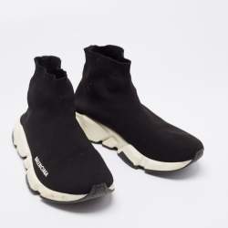 Pre Owned حذاء رياضي بالنسياغا سبيد ترينر قماش تريكو أسود عنق طويل 40