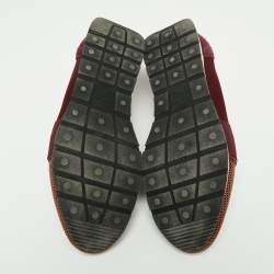 مملوكة مسبقًا Balenciaga Burgundy/Brown Fabric And Leather Race Runner Sneakers Size 44