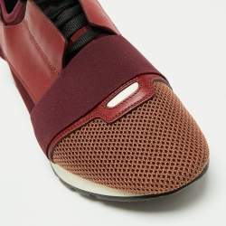 مملوكة مسبقًا Balenciaga Burgundy/Brown Fabric And Leather Race Runner Sneakers Size 44