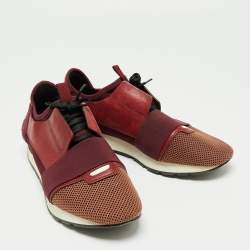 مملوكة مسبقًا Balenciaga Burgundy/Brown Fabric And Leather Race Runner Sneakers Size 44