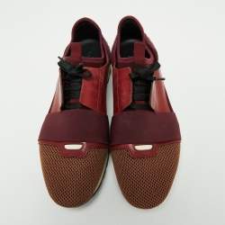 مملوكة مسبقًا Balenciaga Burgundy/Brown Fabric And Leather Race Runner Sneakers Size 44