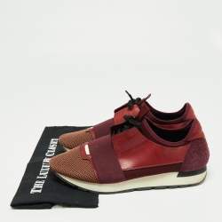 مملوكة مسبقًا Balenciaga Burgundy/Brown Fabric And Leather Race Runner Sneakers Size 44