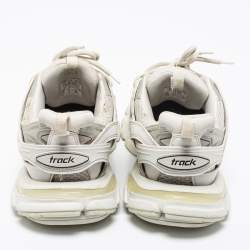مملوكة مسبقًا Balenciaga White Mesh And Synthetic Leather Track 2 Lace Up Sneakers Size 42
