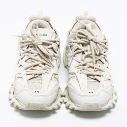 مملوكة مسبقًا Balenciaga White Mesh And Synthetic Leather Track 2 Lace Up Sneakers Size 42