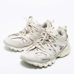 مملوكة مسبقًا Balenciaga White Mesh And Synthetic Leather Track 2 Lace Up Sneakers Size 42
