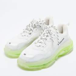 Pre Owned Balenciaga White Mesh And Leather Triple S Sneakers Size 45