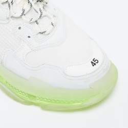 Pre Owned Balenciaga White Mesh And Leather Triple S Sneakers Size 45