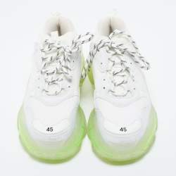 Pre Owned Balenciaga White Mesh And Leather Triple S Sneakers Size 45