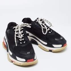 مملوكة مسبقًا Balenciaga Black Mesh And Leather Triple S Platform Sneakers Size 40