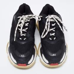 مملوكة مسبقًا Balenciaga Black Mesh And Leather Triple S Platform Sneakers Size 40