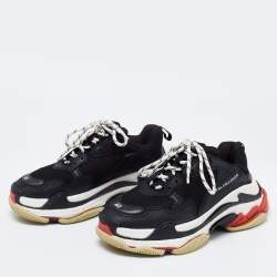مملوكة مسبقًا Balenciaga Black Mesh And Leather Triple S Platform Sneakers Size 40