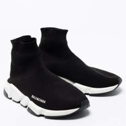 Pre Owned Balenciaga Black Knit Fabric Speed Trainer High-Top Sneakers Size 42