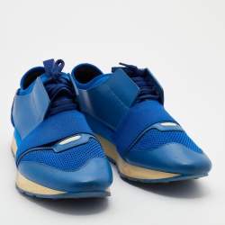 Balenciaga Blue Mesh And Leather Race Runner Low Top Sneakers Size 44