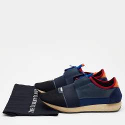 مملوكة مسبقًا Balenciaga Blue Mesh And Leather Race Runner Low Top Sneakers Size 45