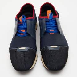 مملوكة مسبقًا Balenciaga Blue Mesh And Leather Race Runner Low Top Sneakers Size 45