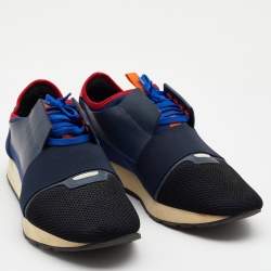 مملوكة مسبقًا Balenciaga Blue Mesh And Leather Race Runner Low Top Sneakers Size 45