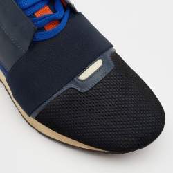 مملوكة مسبقًا Balenciaga Blue Mesh And Leather Race Runner Low Top Sneakers Size 45