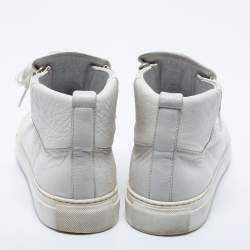 Pre Owned حذاء رياضي بالنسياغا أرينا جلد أبيض مجعد عنق طويل مقاس 41