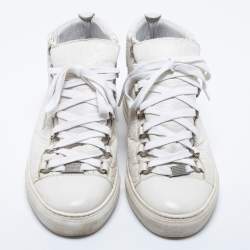 Pre Owned حذاء رياضي بالنسياغا أرينا جلد أبيض مجعد عنق طويل مقاس 41