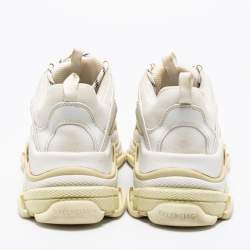 Pre Owned حذاء رياضي بالنسياغا تربل أس شبك وجلد نوبوك أبيض بعنق منخفض مقاس 41