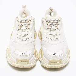 Pre Owned حذاء رياضي بالنسياغا تربل أس شبك وجلد نوبوك أبيض بعنق منخفض مقاس 41