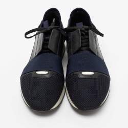 Pre Owned حذاء رياضي بالنسياغا ريس رونر جلد وشبك أزرق/أسود بعنق منخفض مقاس 43