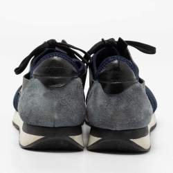 Pre Owned حذاء رياضي بالنسياغا ريس رونر جلد وشبك أزرق/أسود بعنق منخفض مقاس 43