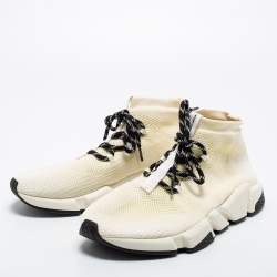 Balenciaga White Knit Fabric Speed High Top Sneakers Size 41 