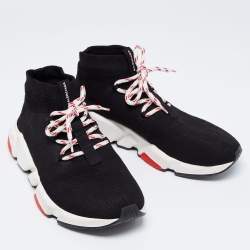 Pre Owned Balenciaga Black Knit Fabric Speed Lace Up Sneakers Size 41