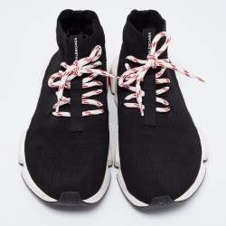 Pre Owned Balenciaga Black Knit Fabric Speed Lace Up Sneakers Size 41