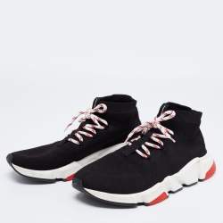 Pre Owned Balenciaga Black Knit Fabric Speed Lace Up Sneakers Size 41