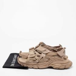 Pre Owned Balenciaga Light Brown Rubber and Leather Track Strap Sandals Size 42