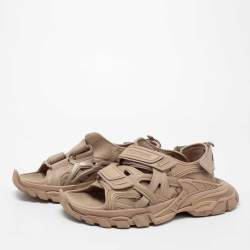 Pre Owned Balenciaga Light Brown Rubber and Leather Track Strap Sandals Size 42