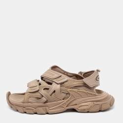 Pre Owned Balenciaga Light Brown Rubber and Leather Track Strap Sandals Size 42