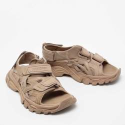 Pre Owned Balenciaga Light Brown Rubber and Leather Track Strap Sandals Size 42