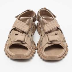 Pre Owned Balenciaga Light Brown Rubber and Leather Track Strap Sandals Size 42