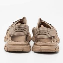 Pre Owned Balenciaga Light Brown Rubber and Leather Track Strap Sandals Size 42