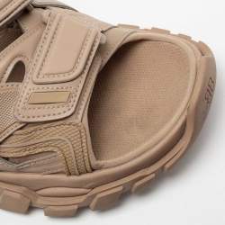 Pre Owned Balenciaga Light Brown Rubber and Leather Track Strap Sandals Size 42