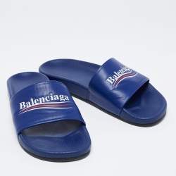 Pre Owned صندل سلايد بالنسياغا جلد أزرق سليب أون مقاس 42