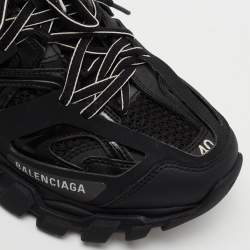Pre Owned Balenciaga Black Leather And Mesh Track Sneakers Size 40
