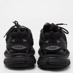 Pre Owned Balenciaga Black Leather And Mesh Track Sneakers Size 40