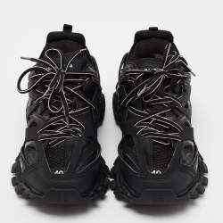 Pre Owned Balenciaga Black Leather And Mesh Track Sneakers Size 40