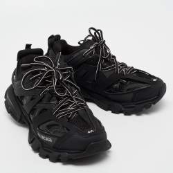 Pre Owned Balenciaga Black Leather And Mesh Track Sneakers Size 40