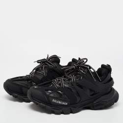 Pre Owned Balenciaga Black Leather And Mesh Track Sneakers Size 40