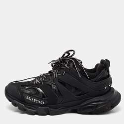 Pre Owned Balenciaga Black Leather And Mesh Track Sneakers Size 40