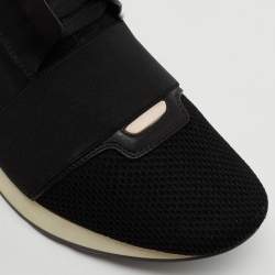 Pre Owned Balenciaga Black Leather and Mesh Race Runner Low-Top Sneakers Size 42   