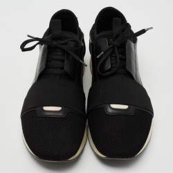 Pre Owned Balenciaga Black Leather and Mesh Race Runner Low-Top Sneakers Size 42   