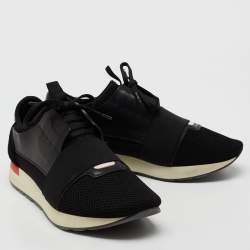 Pre Owned Balenciaga Black Leather and Mesh Race Runner Low-Top Sneakers Size 42   